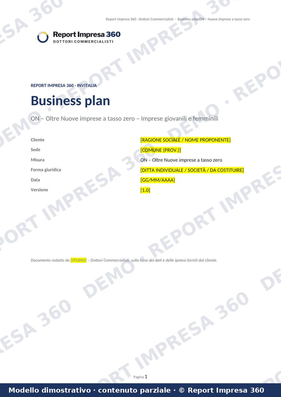 Copertina del modello ON – Nuove imprese a tasso zero