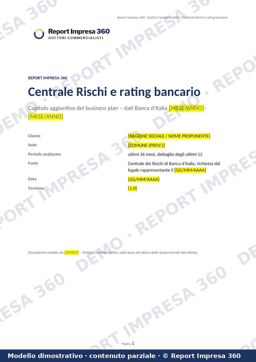 Copertina del modello Centrale Rischi e rating bancario